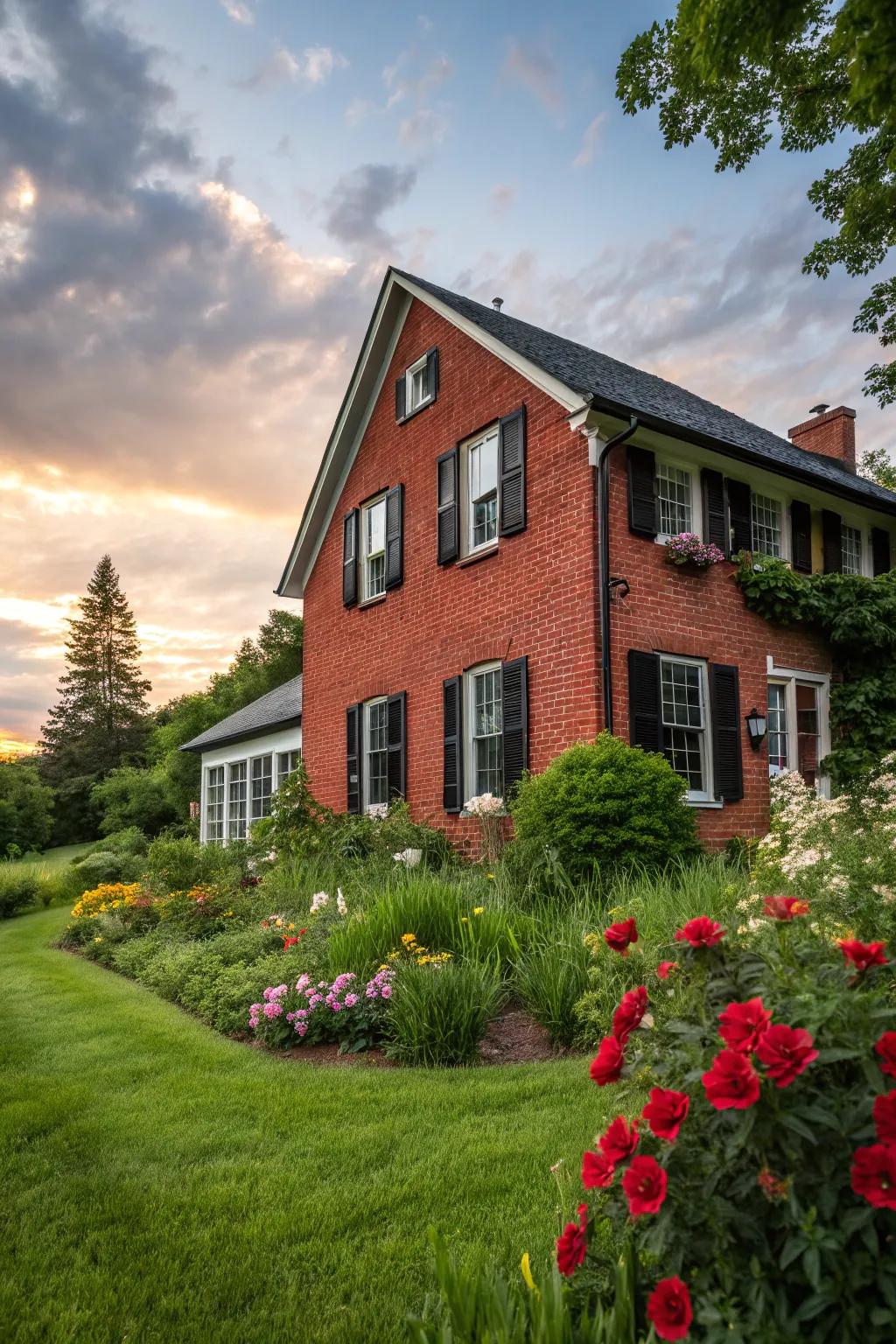 Black shutters bring a classic elegance to red brick homes.