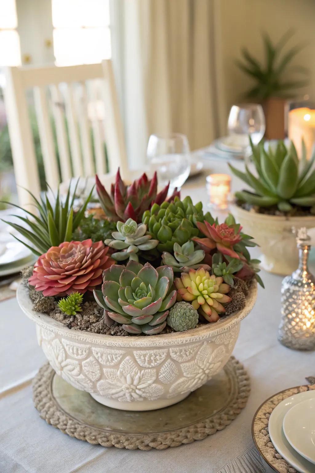 A vibrant mix of succulents forming a captivating centerpiece.