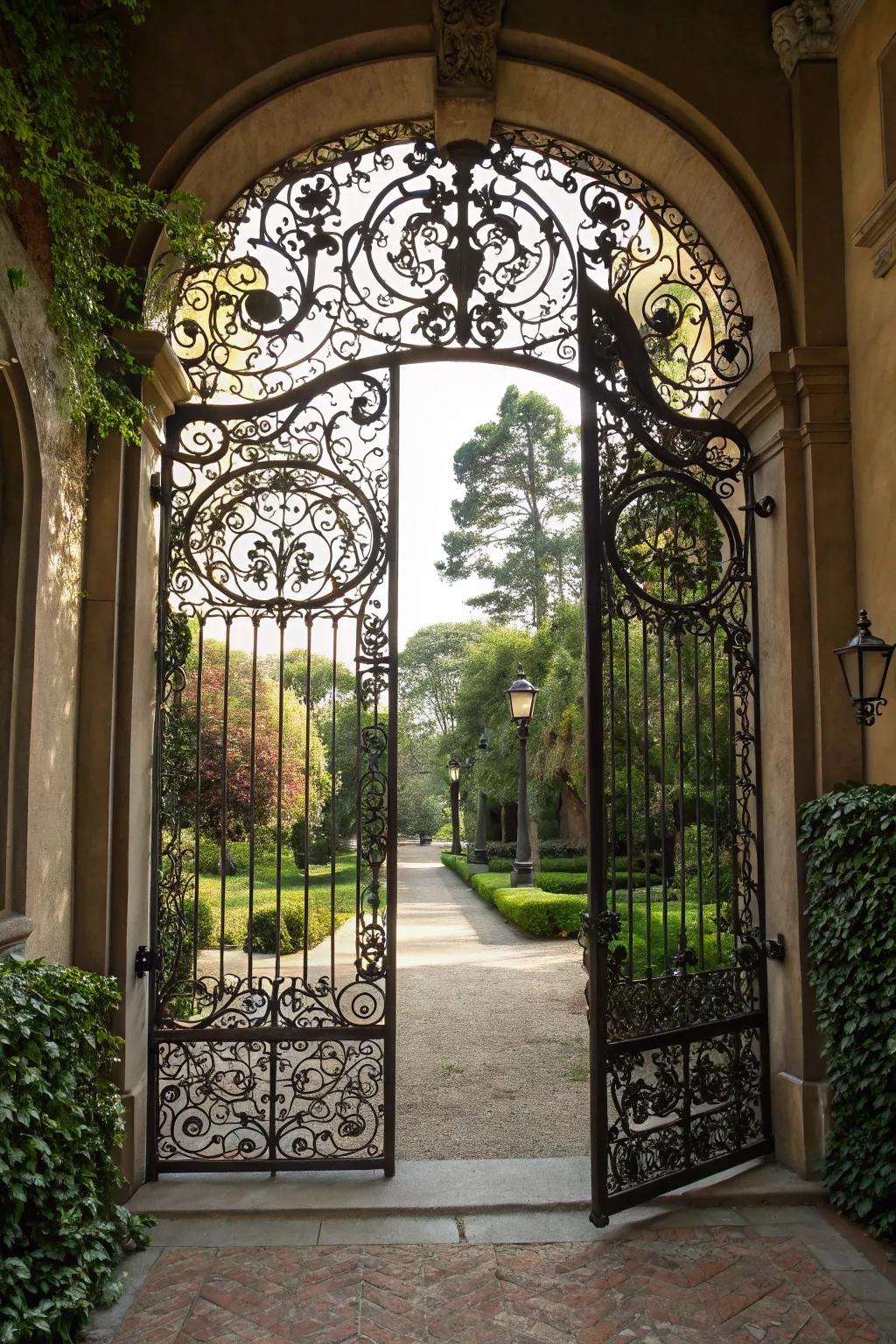 A stunning gate showcasing intricate iron artistry.