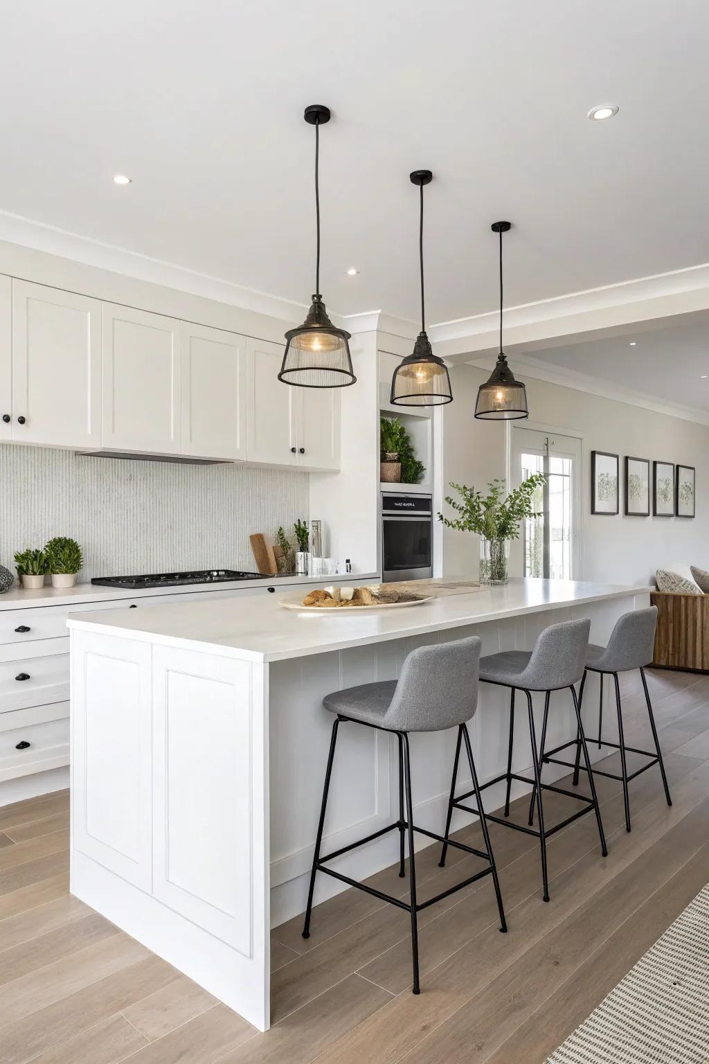 A minimalist approach to kitchen pendant lighting.