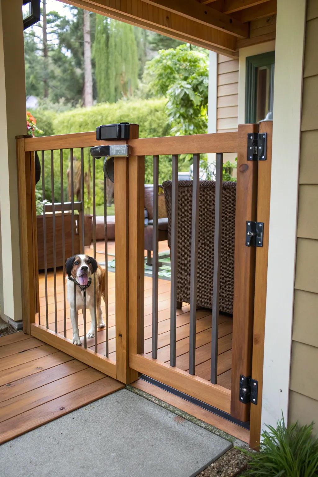 Keep your pets safe with a stylish pet-friendly porch gate.
