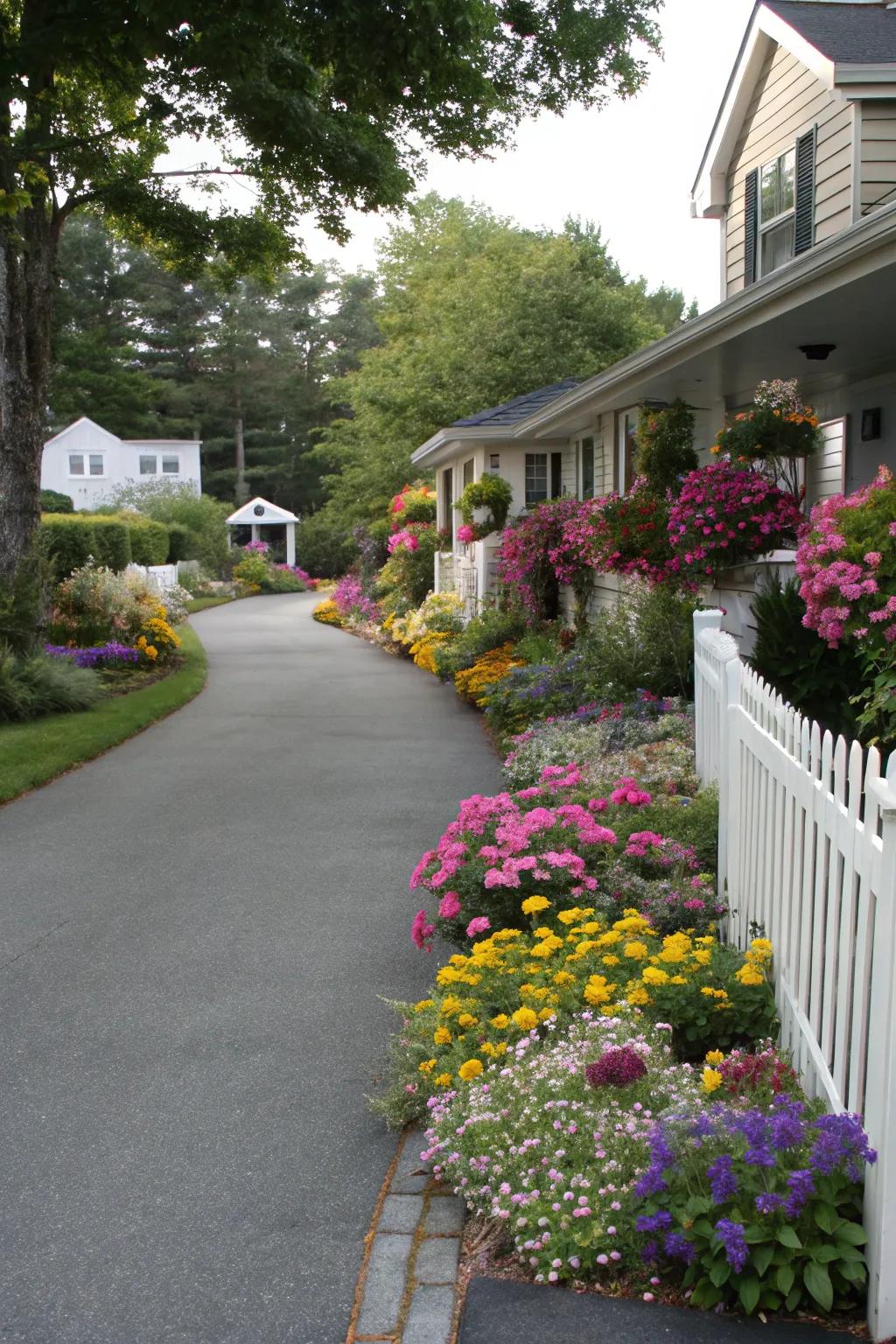 Brighten your driveway with charming flower bed borders.