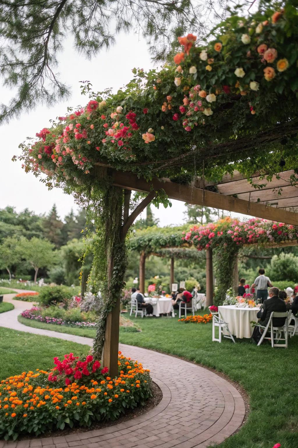 A floral canopy that adds beauty and shade to any garden party.