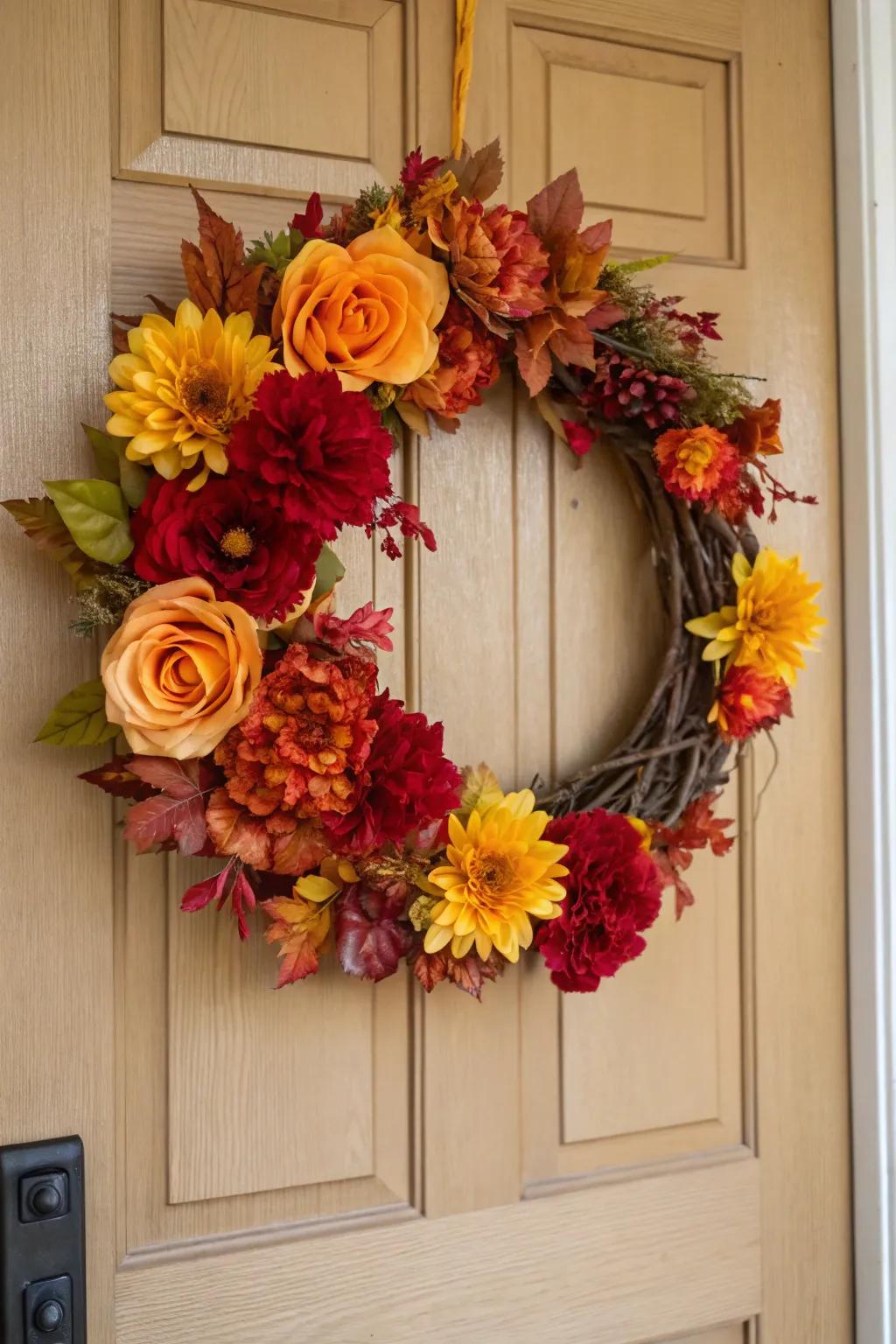 Floral elegance with a variety of autumn-hued blooms.