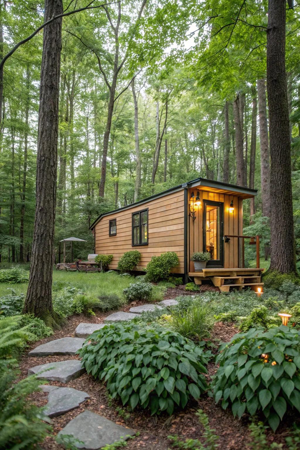 A tiny home that beautifully integrates with the surrounding nature.