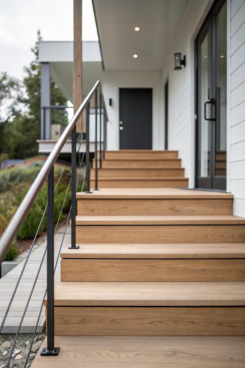 Minimalist steps offer a chic and modern entrance to your home.