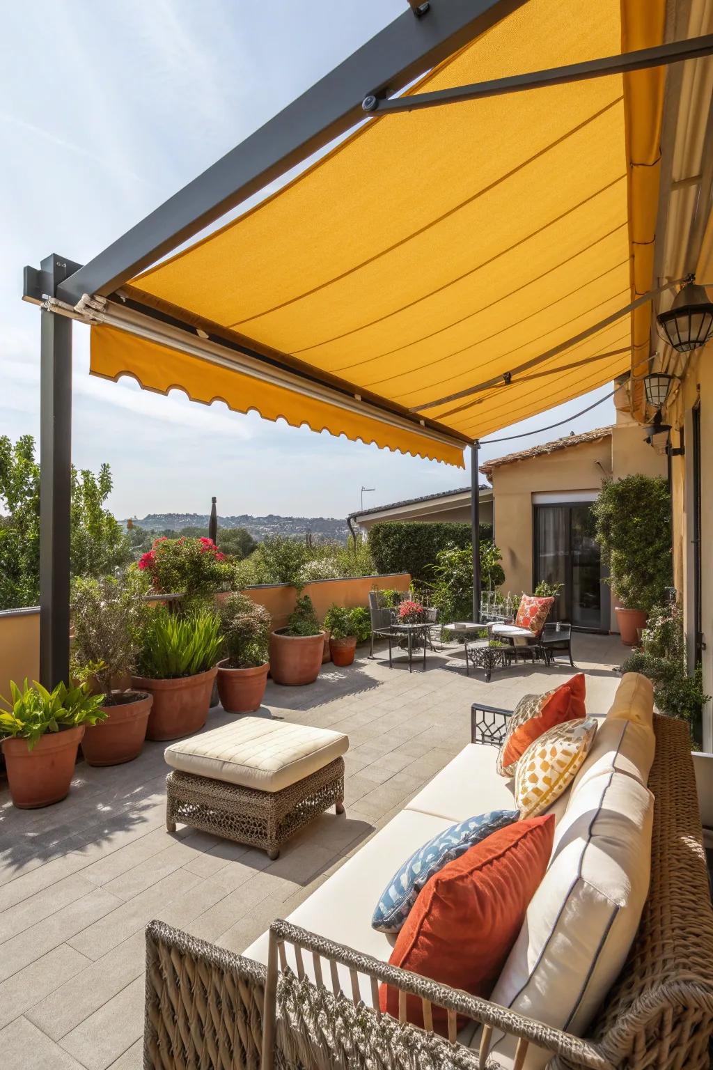 Fabric awnings add color and charm.