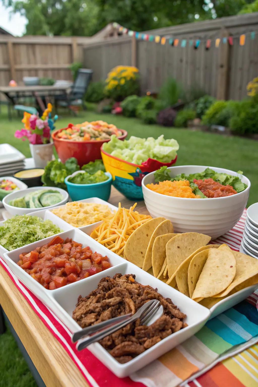 A vibrant and inviting DIY taco bar for backyard gatherings