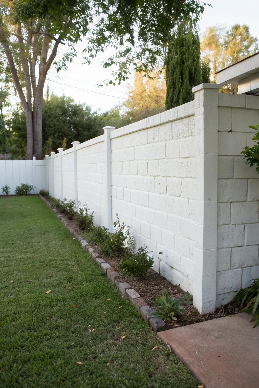 A classic whitewash brings timeless charm to a cinder block wall.