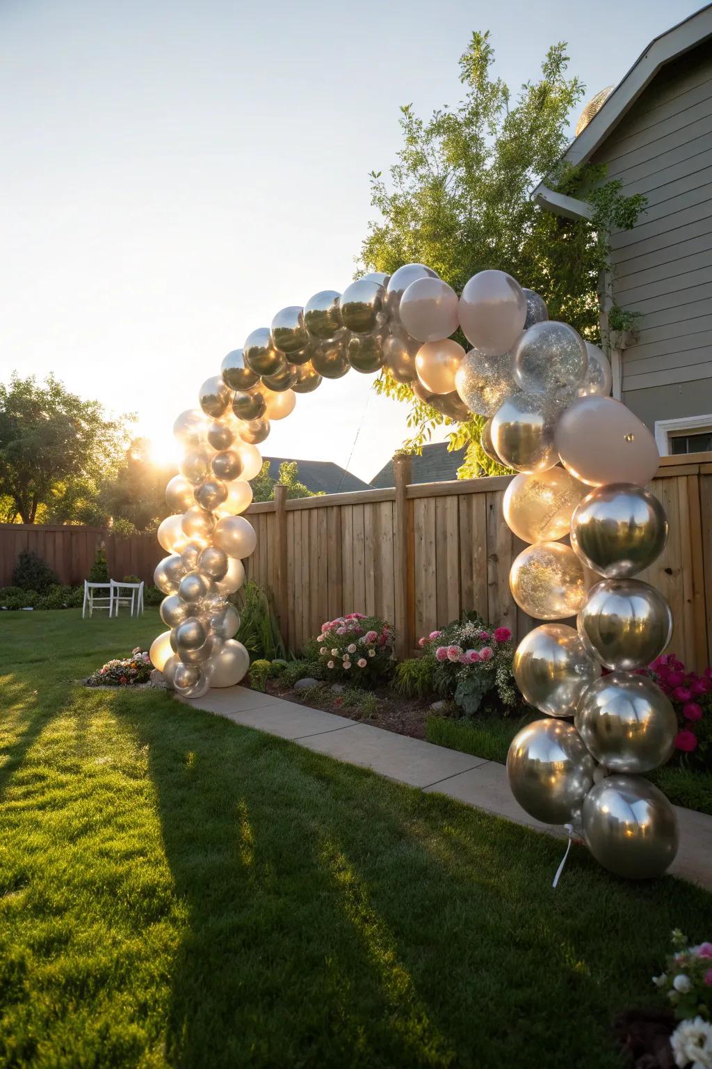 Metallic balloons add a glamorous shine to your graduation arch.