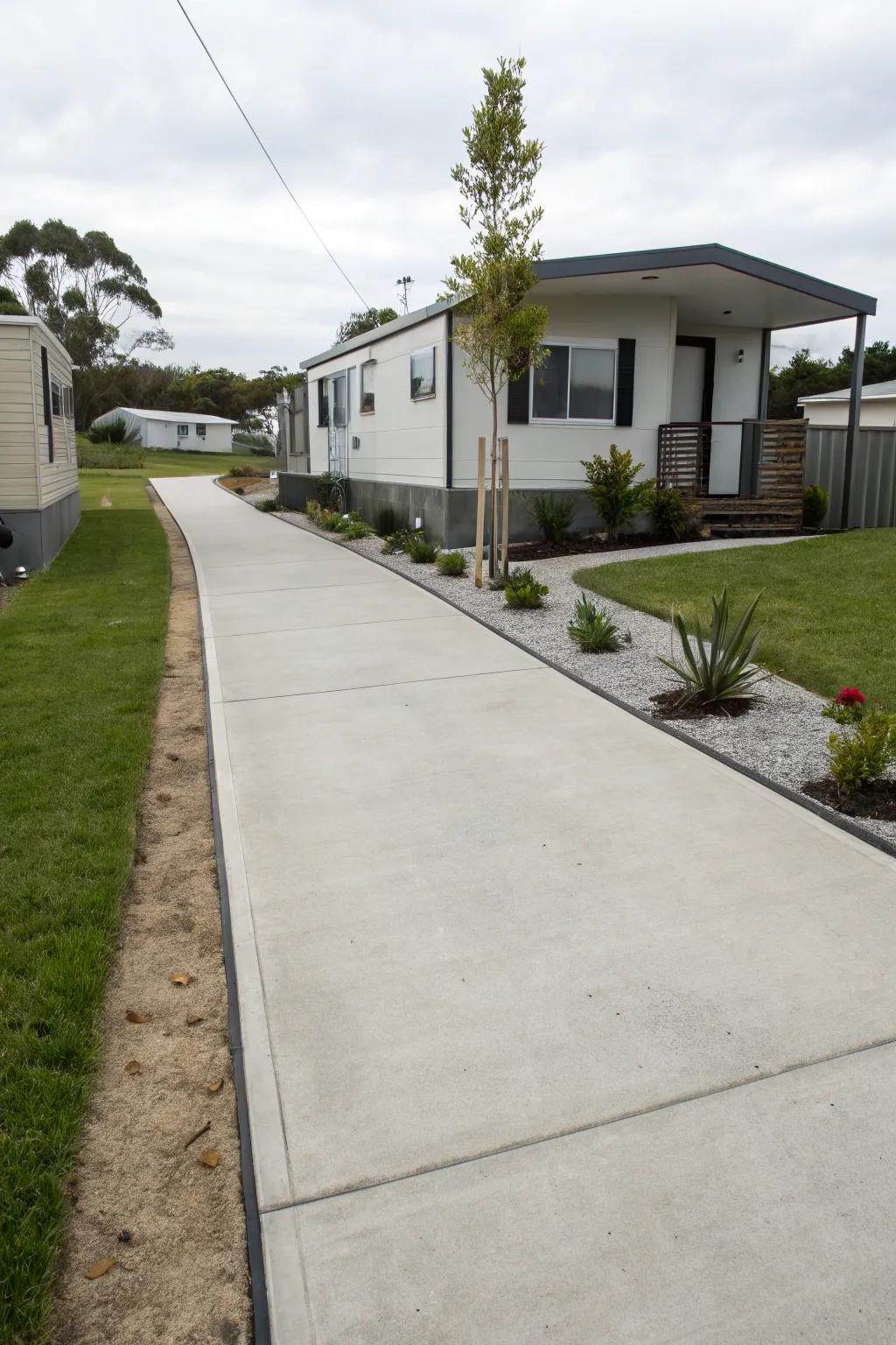 Sleek and durable, a concrete driveway enhances curb appeal.