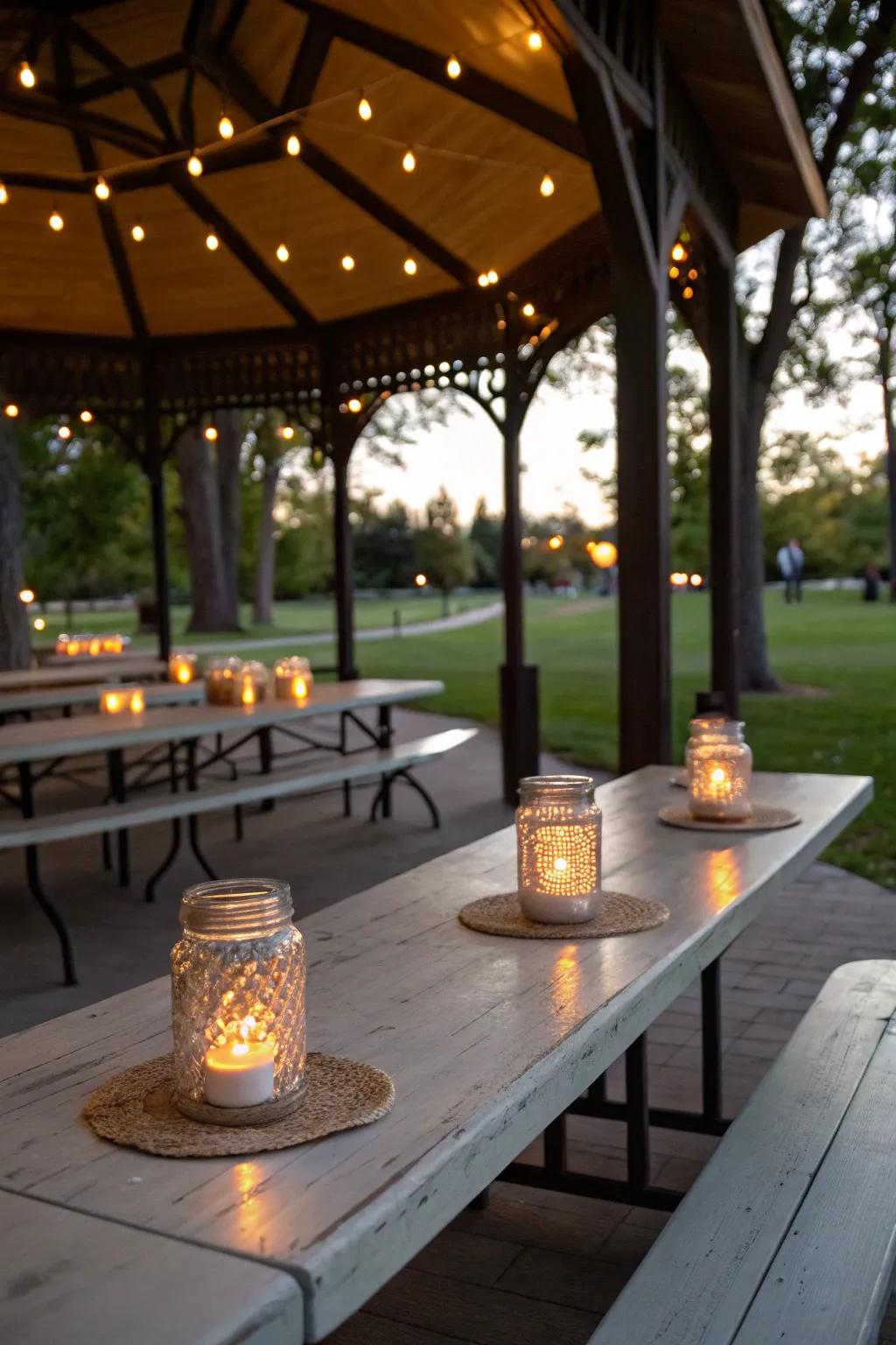 Upcycled jars create a warm and eco-friendly glow.
