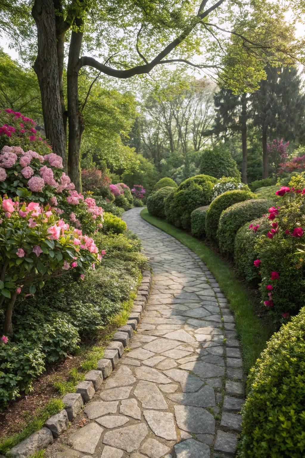 Charming garden path with natural stone