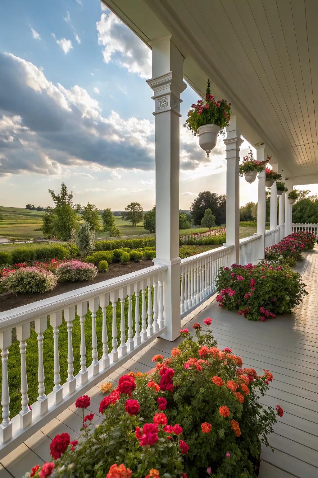 Timeless white spindles add elegance to any porch.