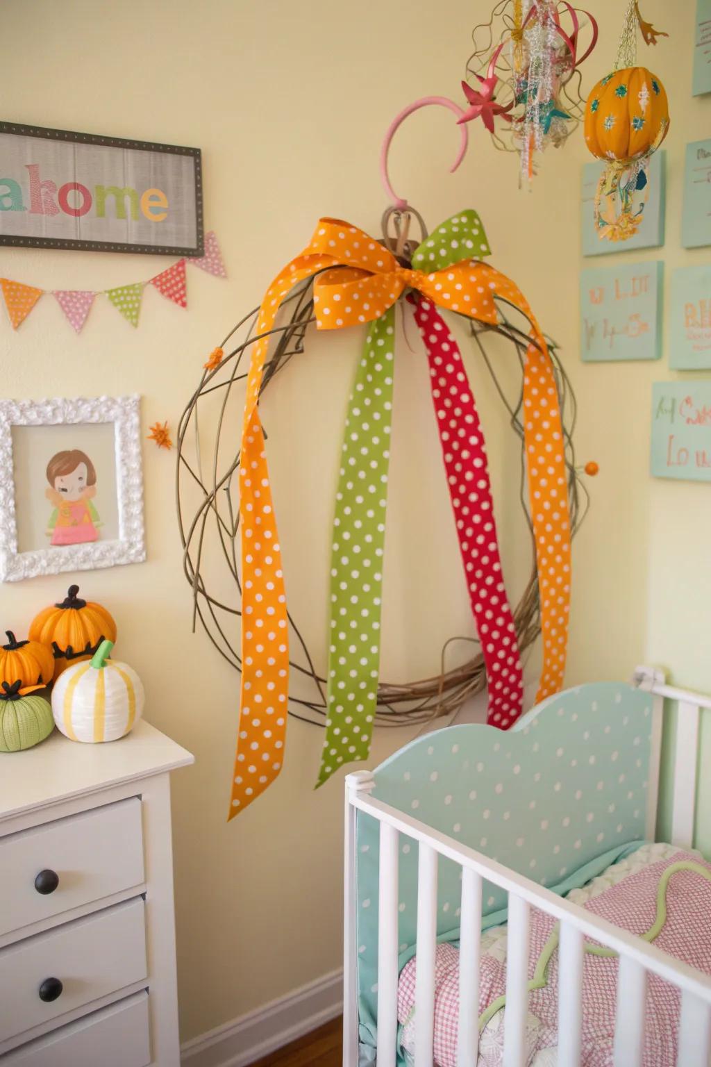 Polka dots add a playful and whimsical touch to your wreath.