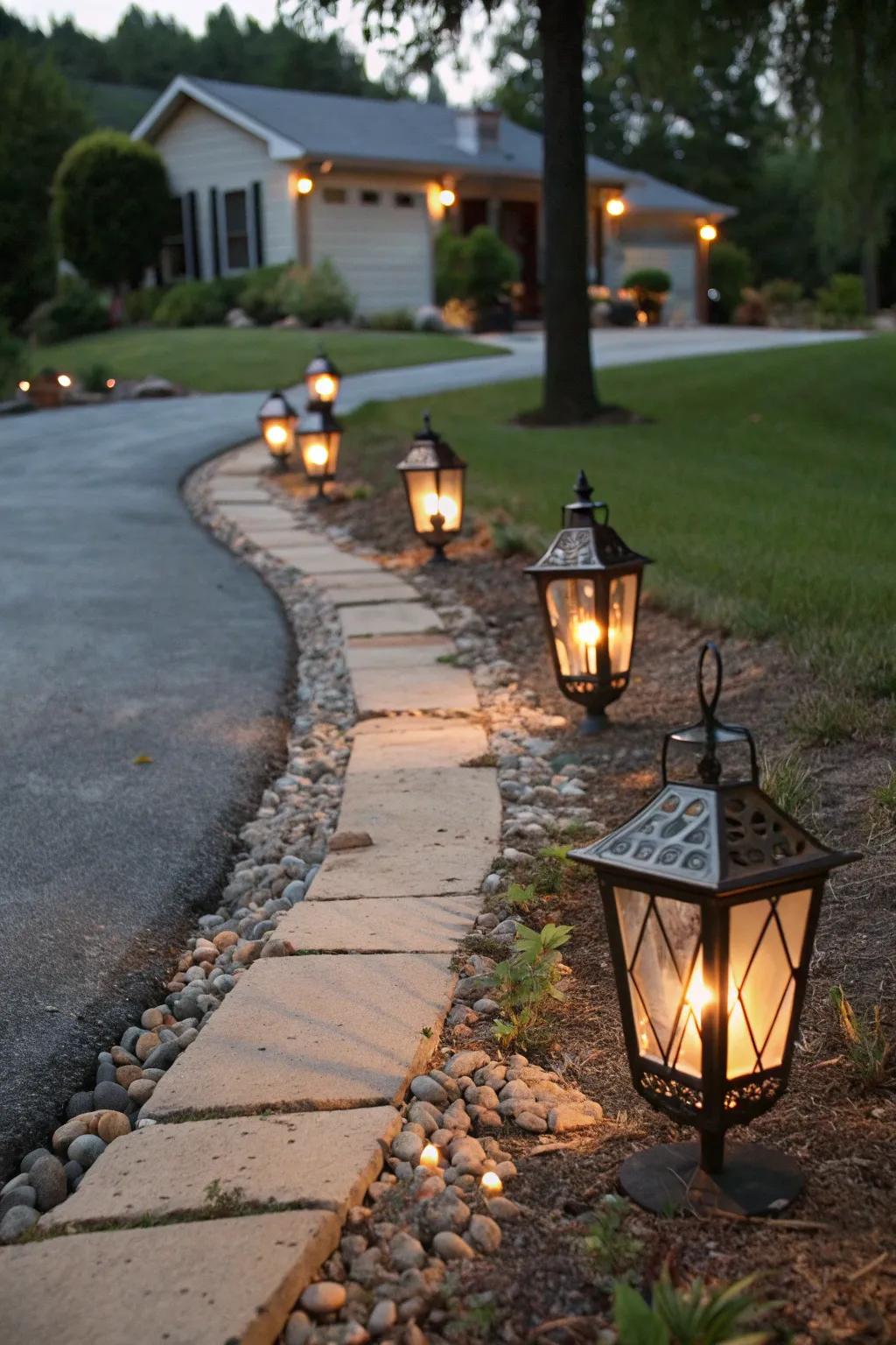 Vintage lanterns bring nostalgic charm to your driveway.