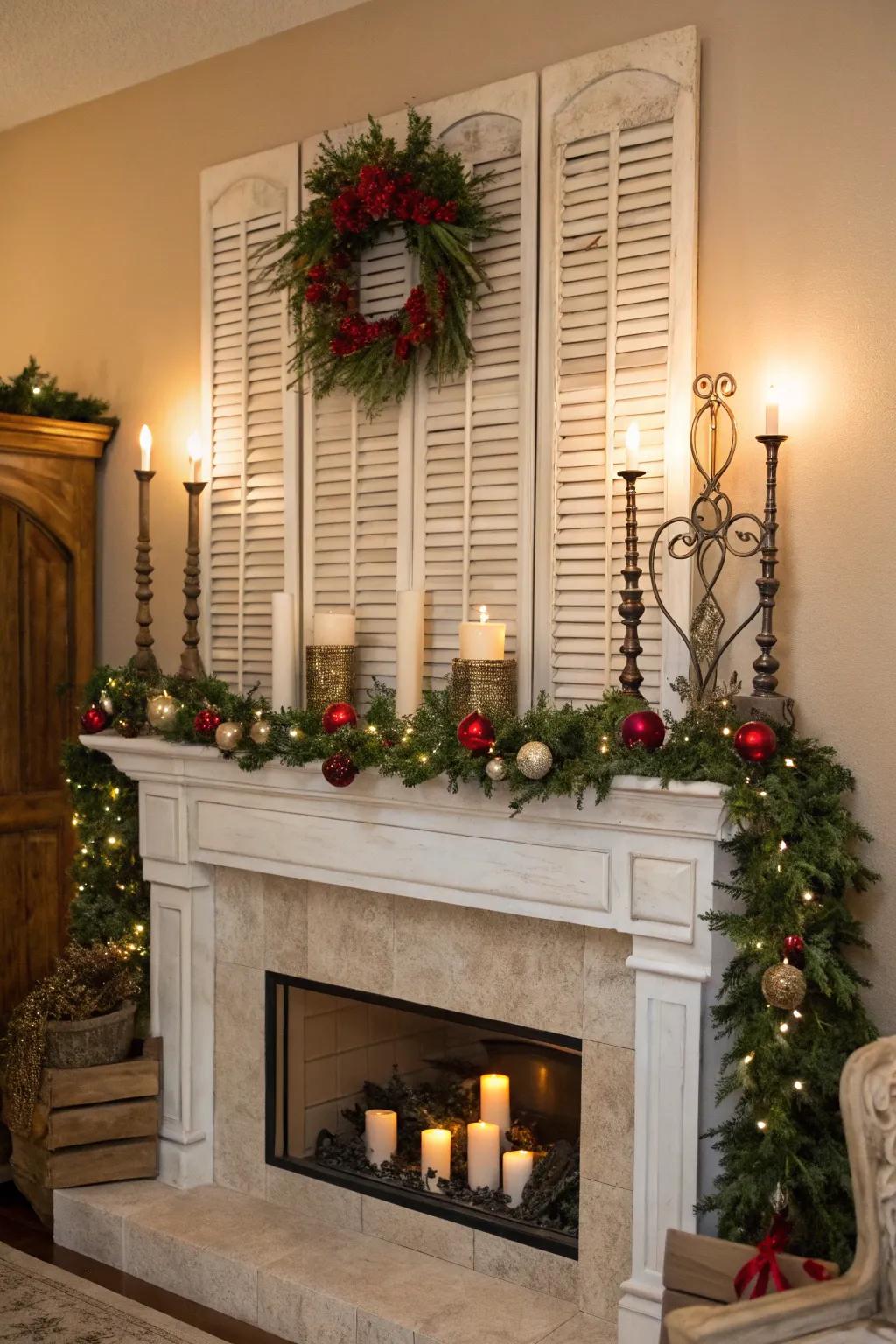 Add dimension to your mantel with shutter decor.