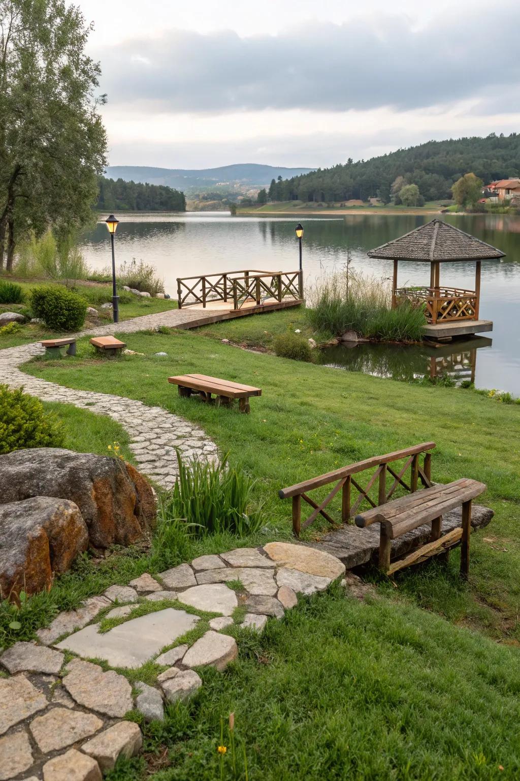 A mix of textures creates a visually engaging shoreline.