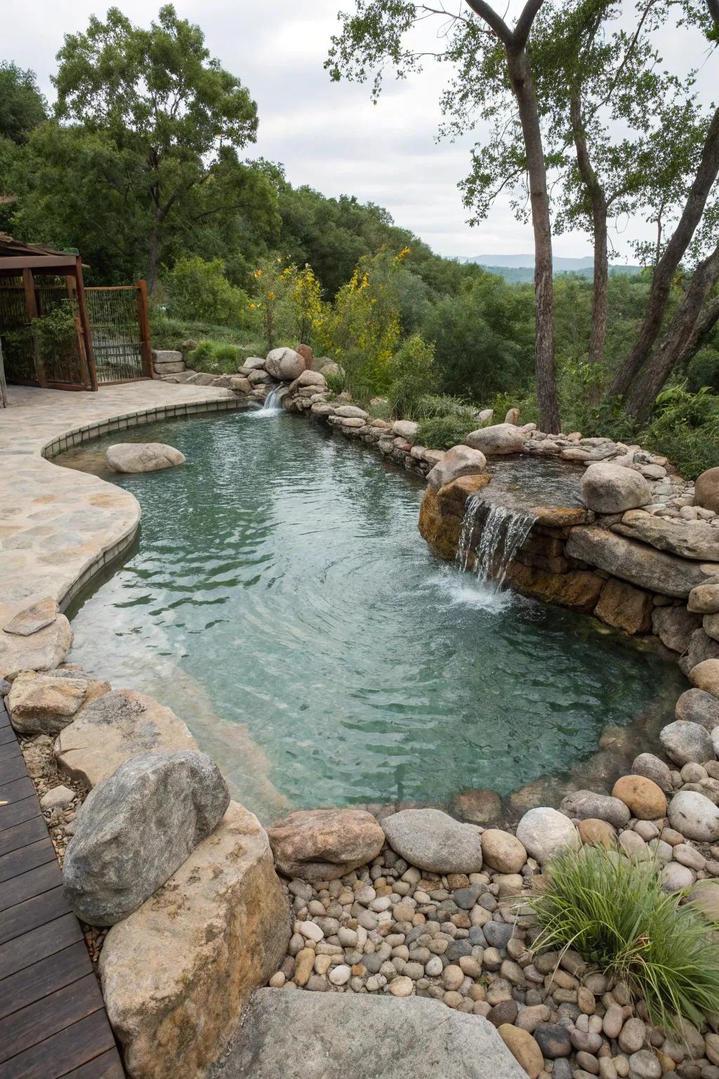 A rocky stream adds movement and a natural touch.