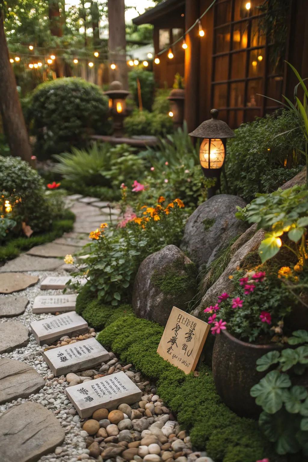 A gratitude garden filled with tokens of thanks.