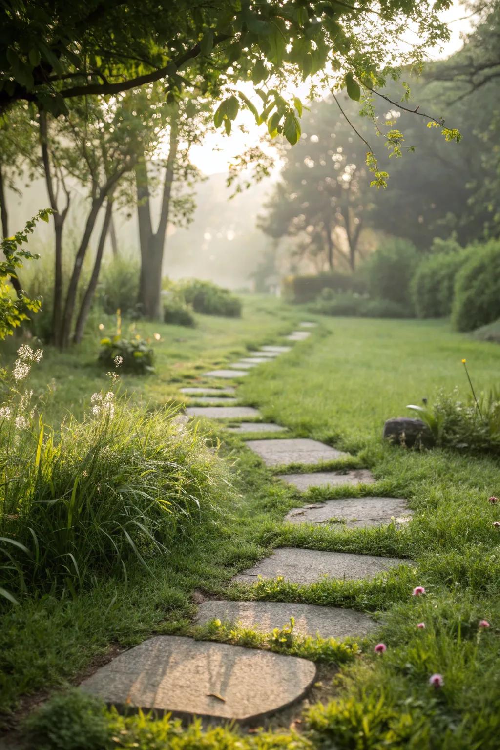A naturally embedded stone walkway
