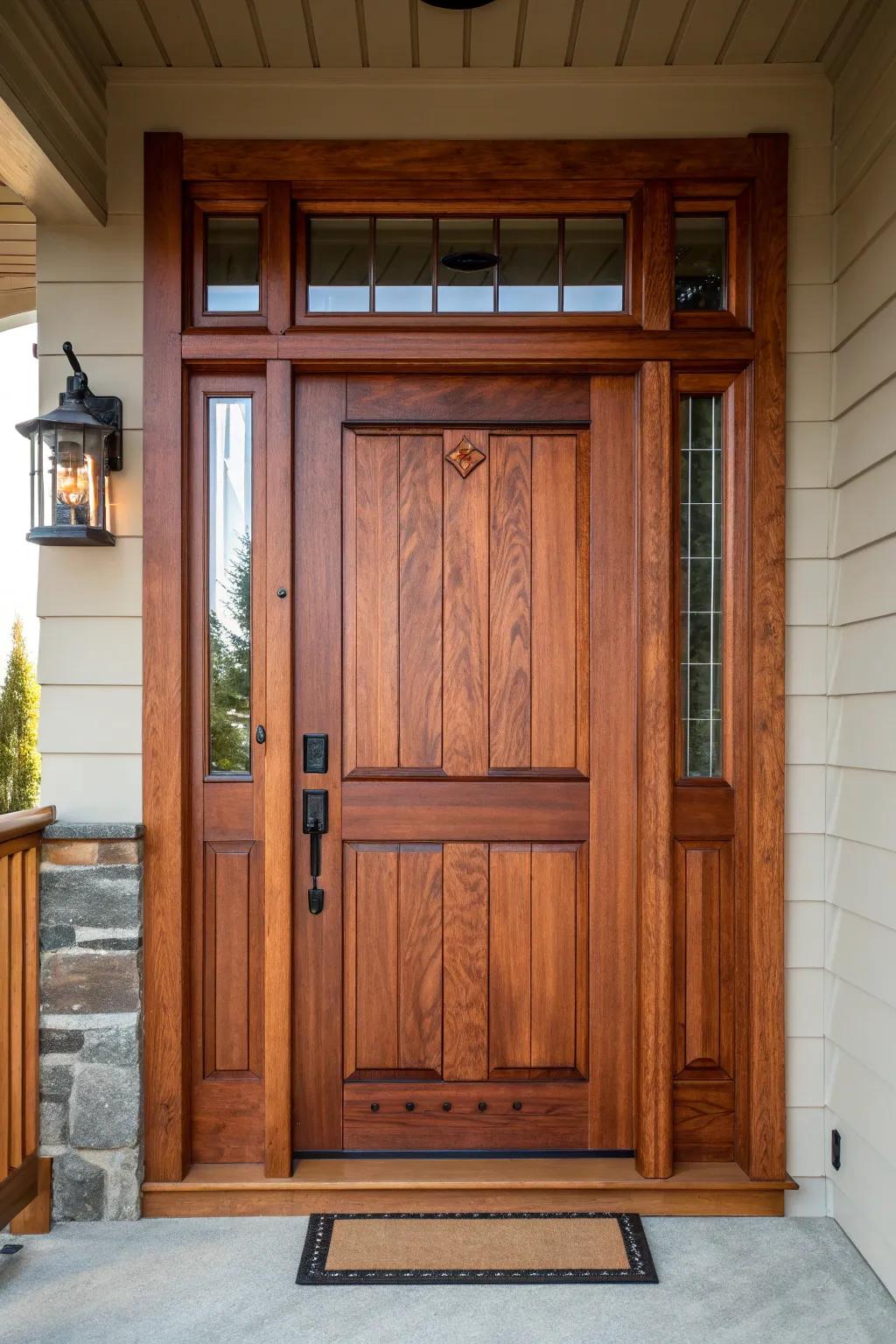 Enjoy durability and beauty with a Spanish cedar-stained front door.