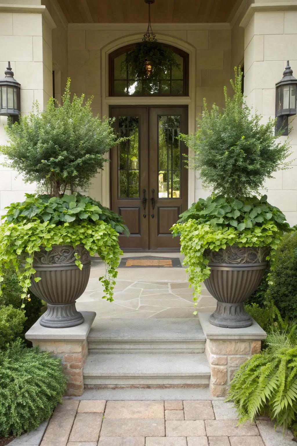 Achieve balance with symmetrical planters at your entrance.