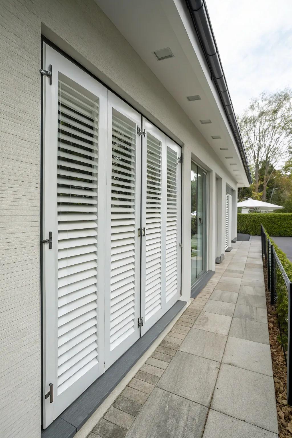 Hidden hinges lend a seamless look to these modern shutters.