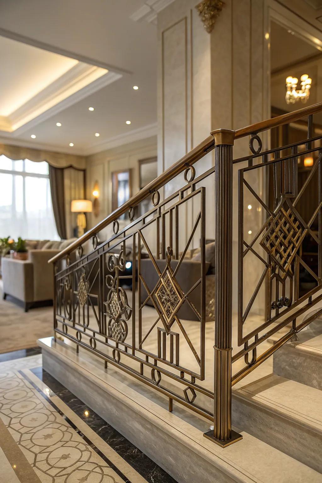 Art Deco metal railings infuse spaces with glamour.