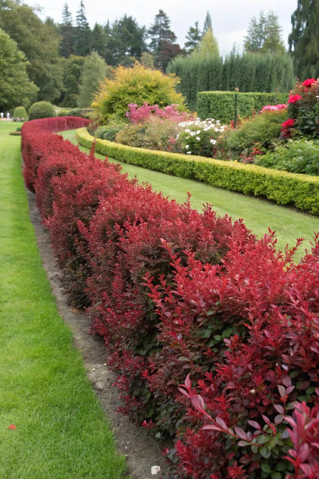Stylish garden boundary with barberry hedge.