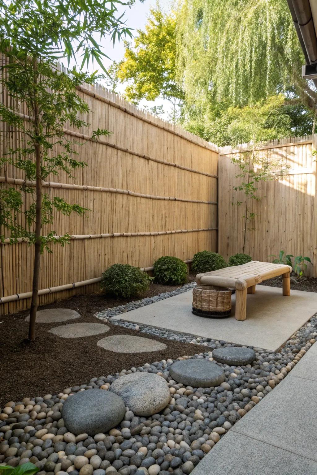 Reed fencing helps create a calming Zen corner.