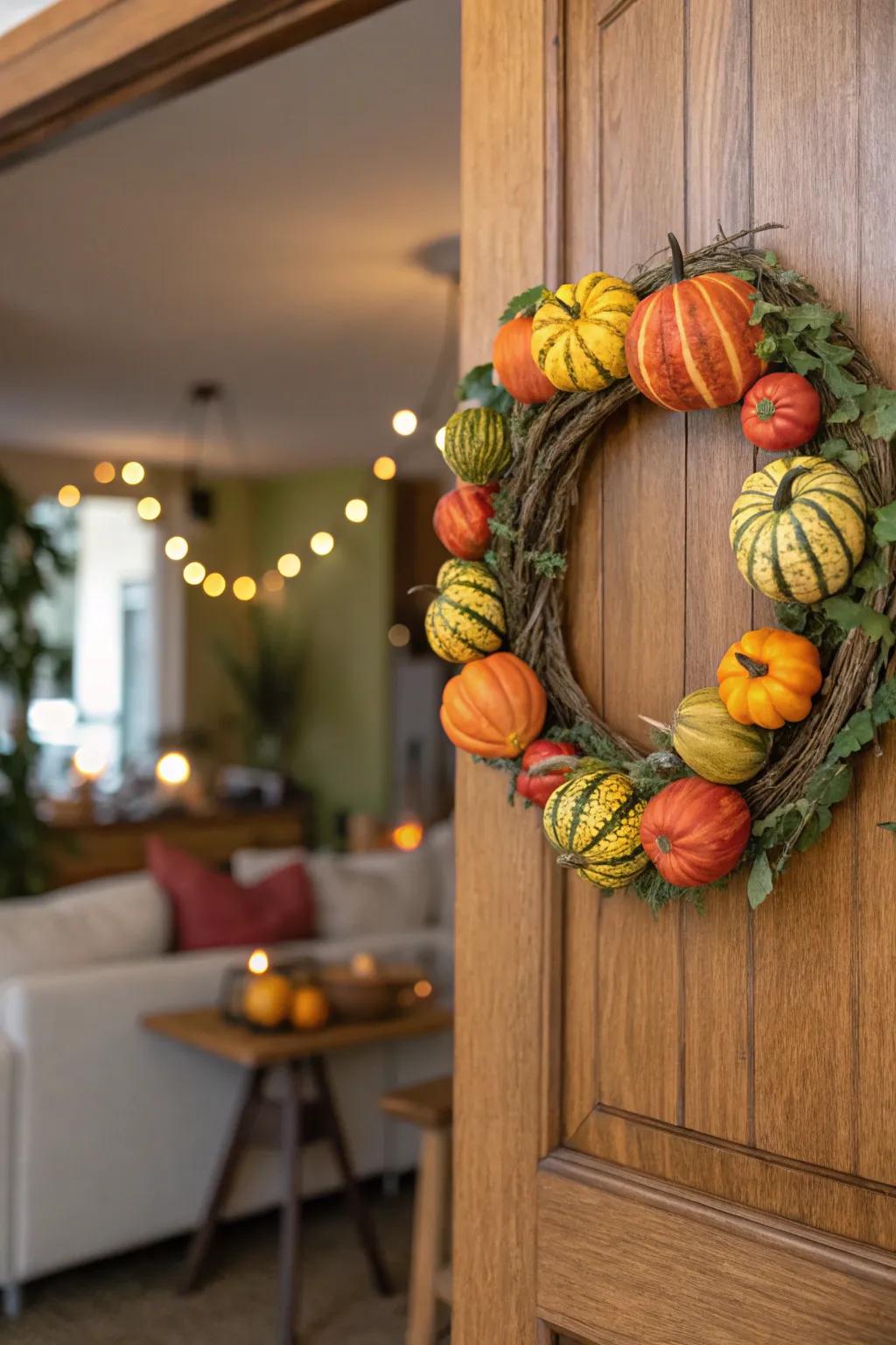 Gourds add charm and playfulness to this fall wreath.