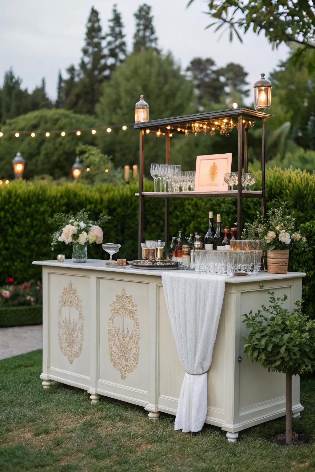 A chic mobile bar offers style and flexibility.
