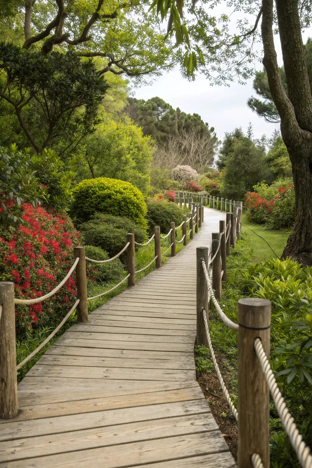 Rope-defined pathways guiding the way on a picturesque deck.