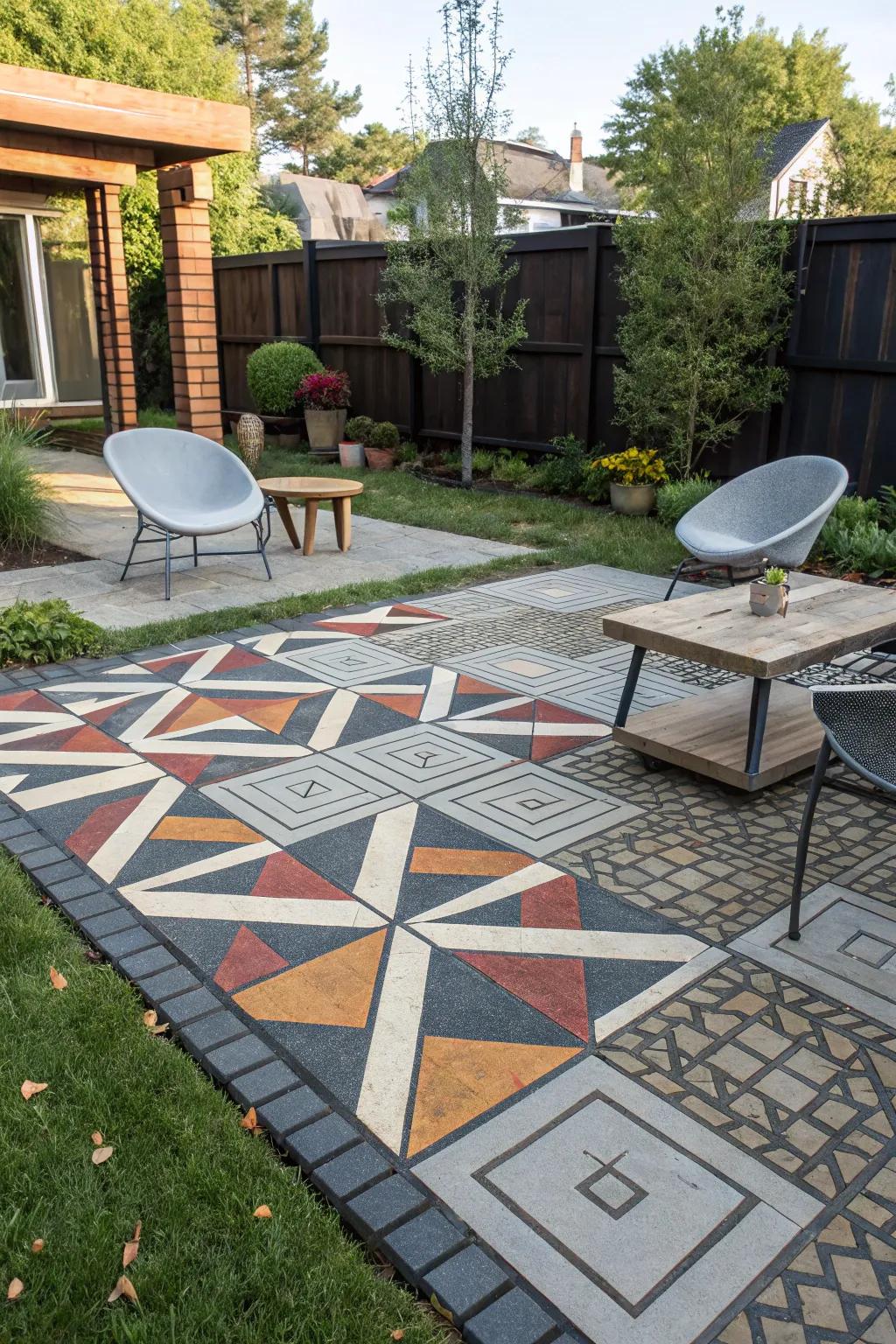 Geometric patterns on pavers creating a modern and stylish garden path.