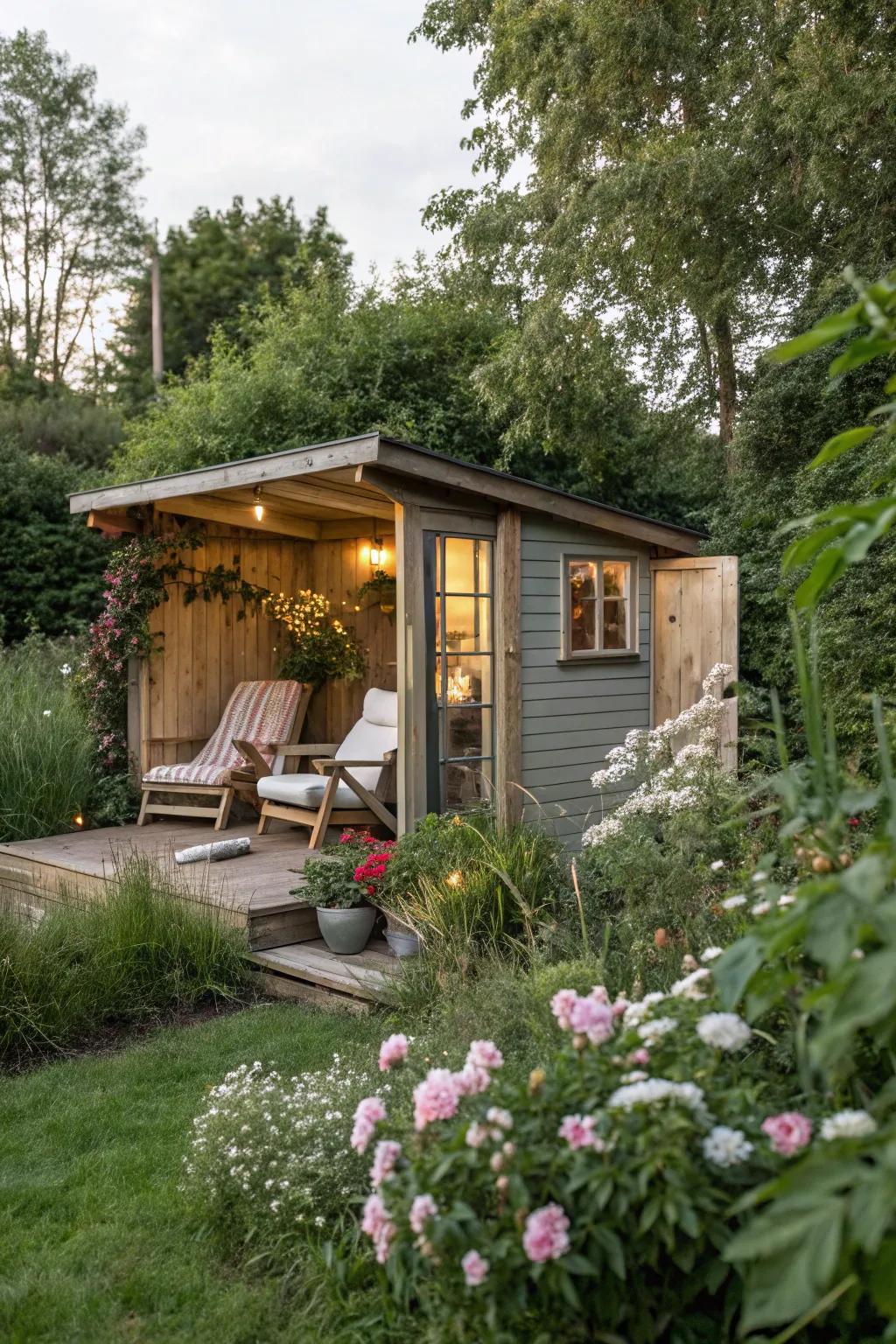 A garden getaway made from pallets for peaceful moments.