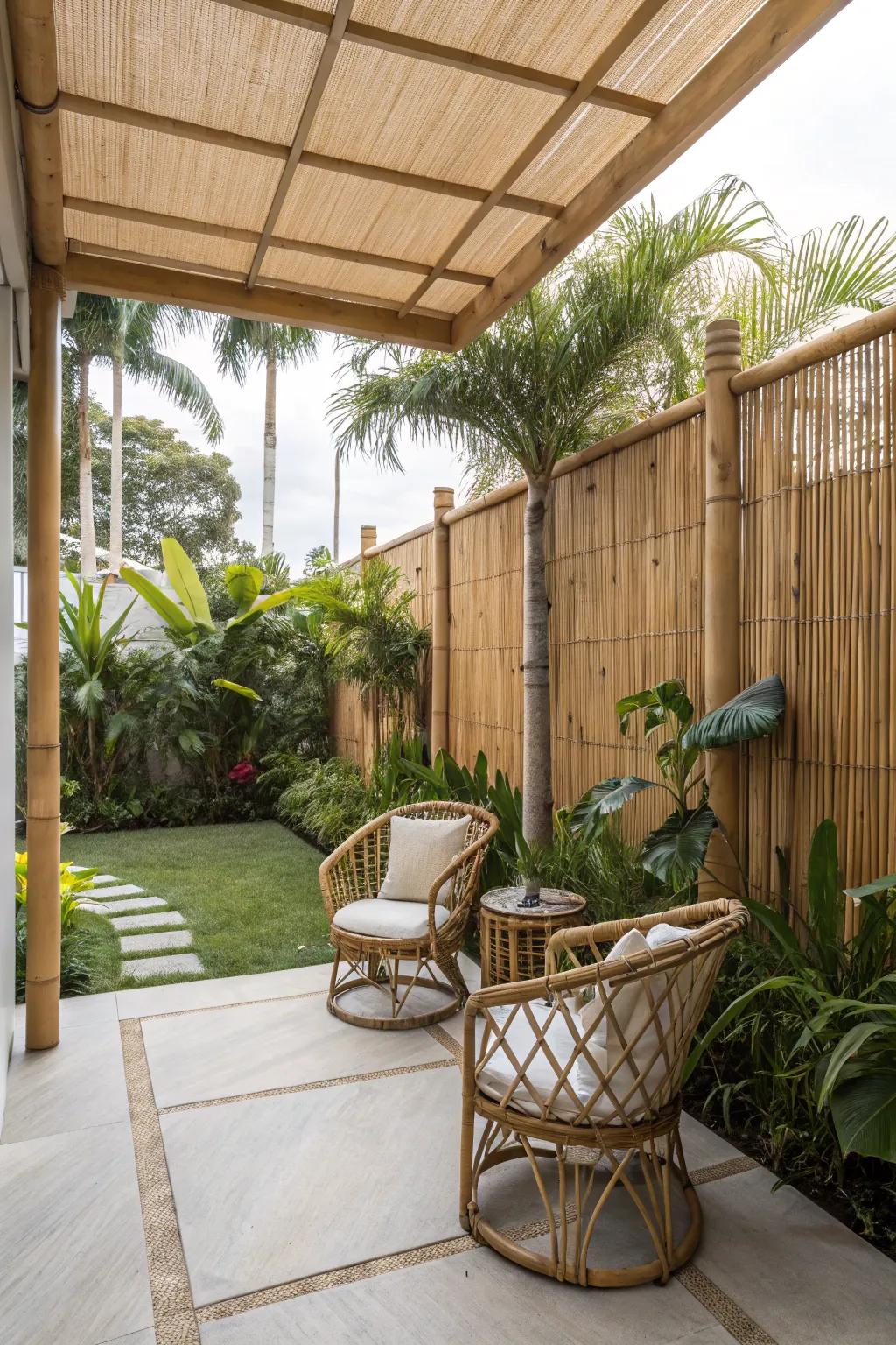 Bamboo fencing brings a tropical and sustainable vibe to your patio.