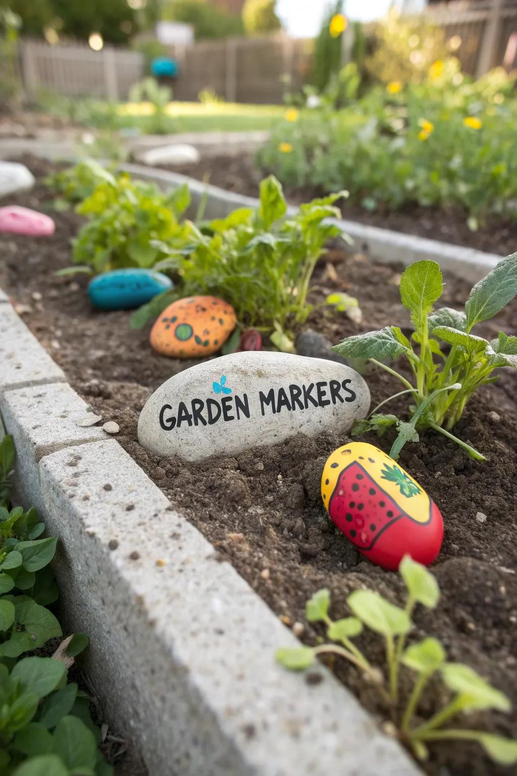 Organize your garden with these charming painted rock markers.