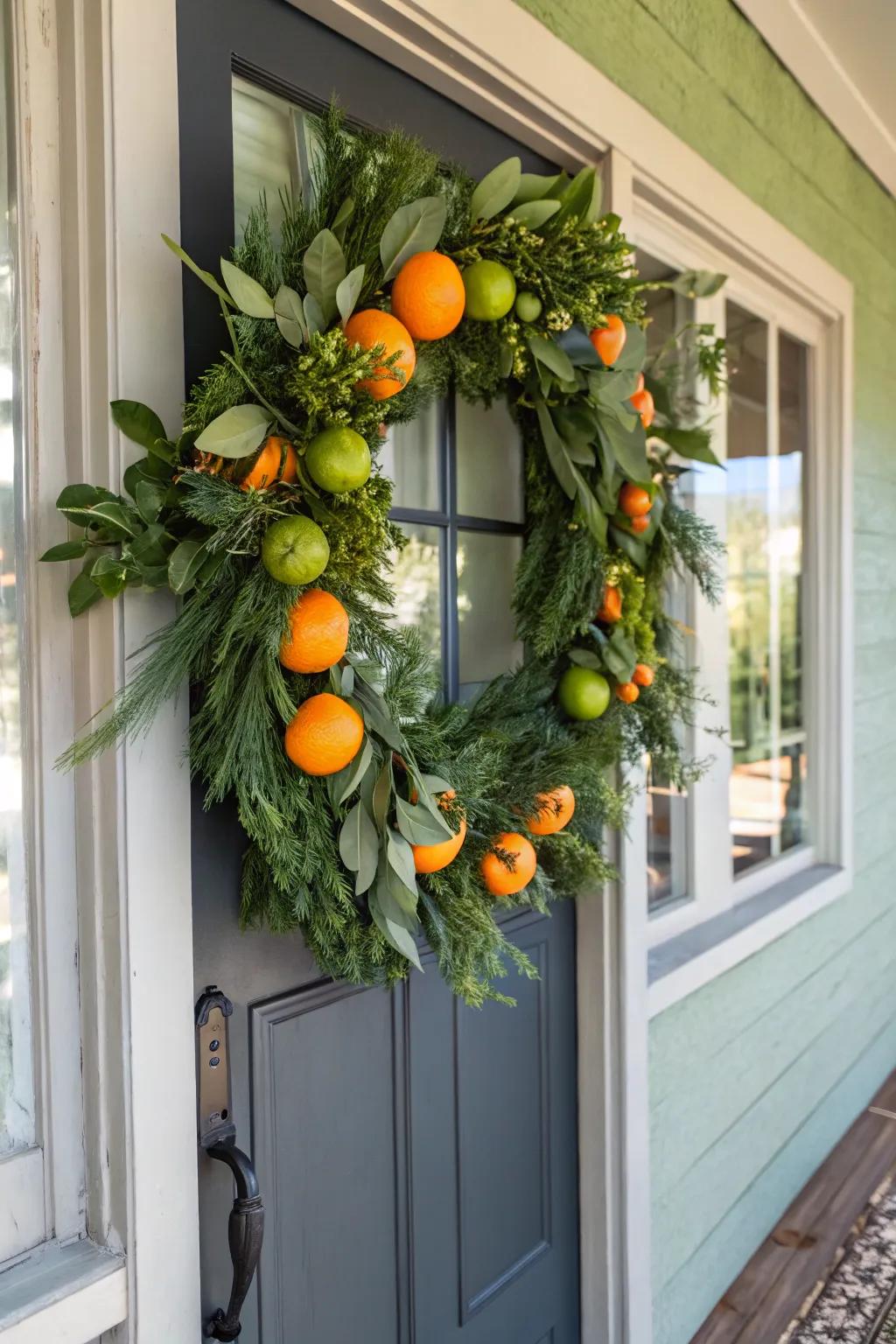 Add a splash of color with a citrus-themed wreath.