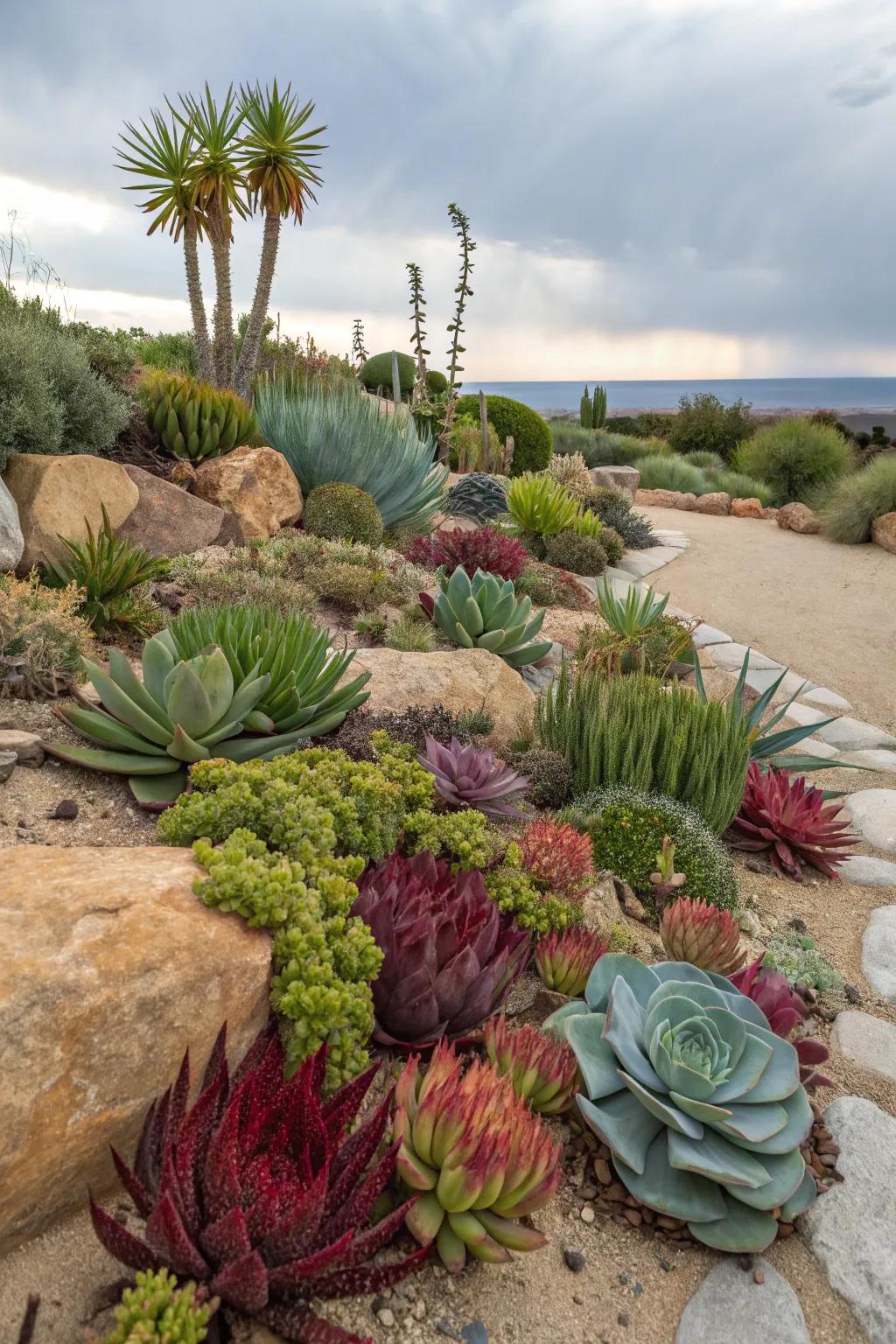 A colorful succulent display, perfect for xeriscaping in Utah.