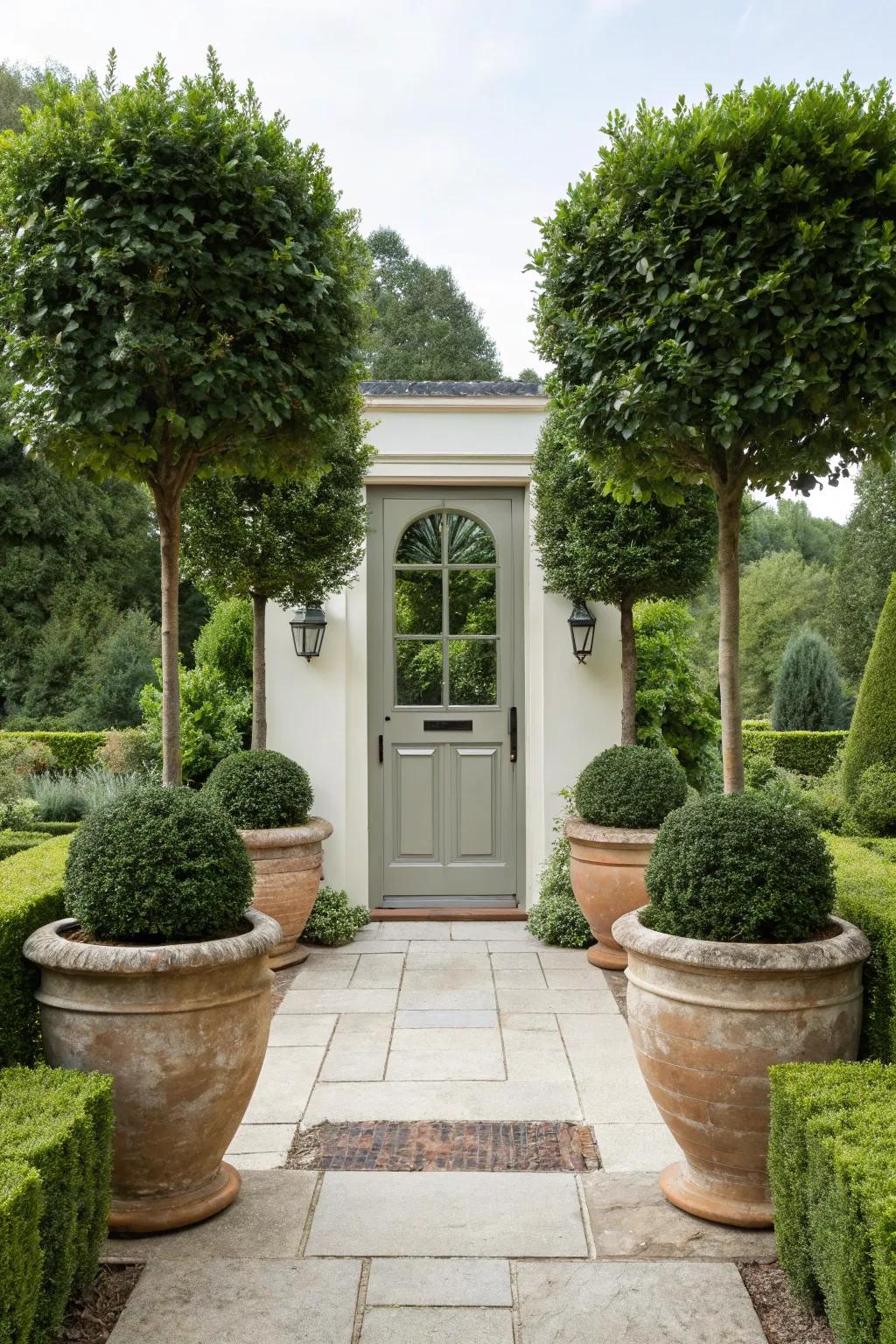 Framed doorways creating an inviting entrance.
