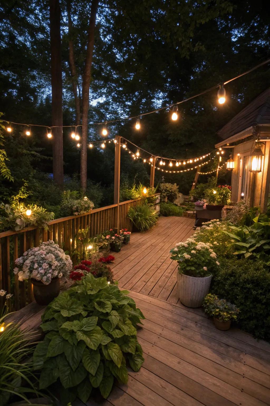 Lighting adds a magical touch to your deck garden.