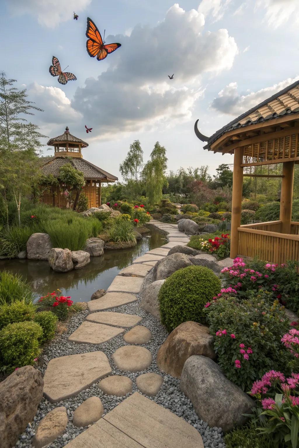 Themed gardens offer unique focal points and personal retreats.