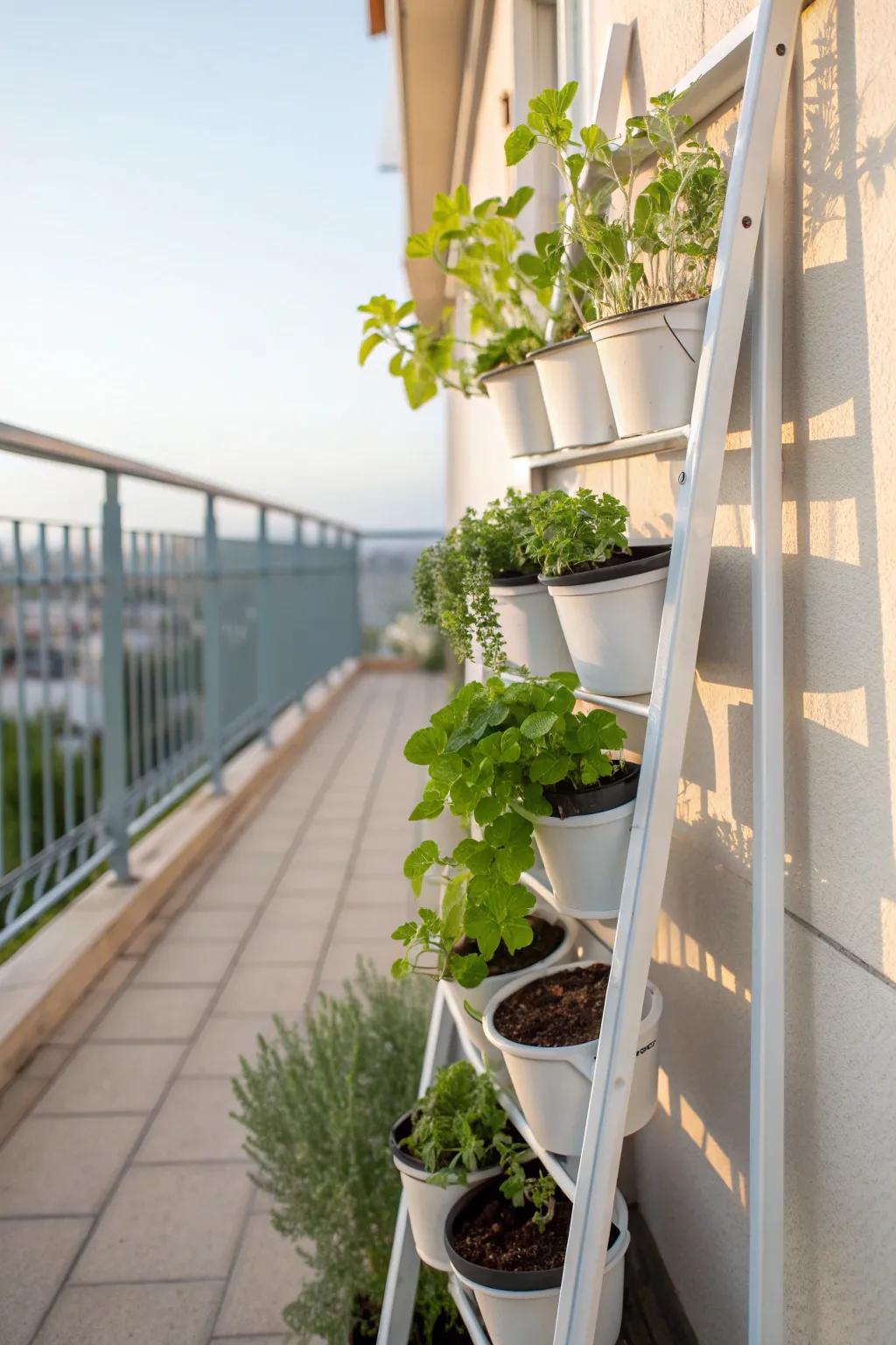 Maximize your space with a chic vertical plant ladder for your herbs.