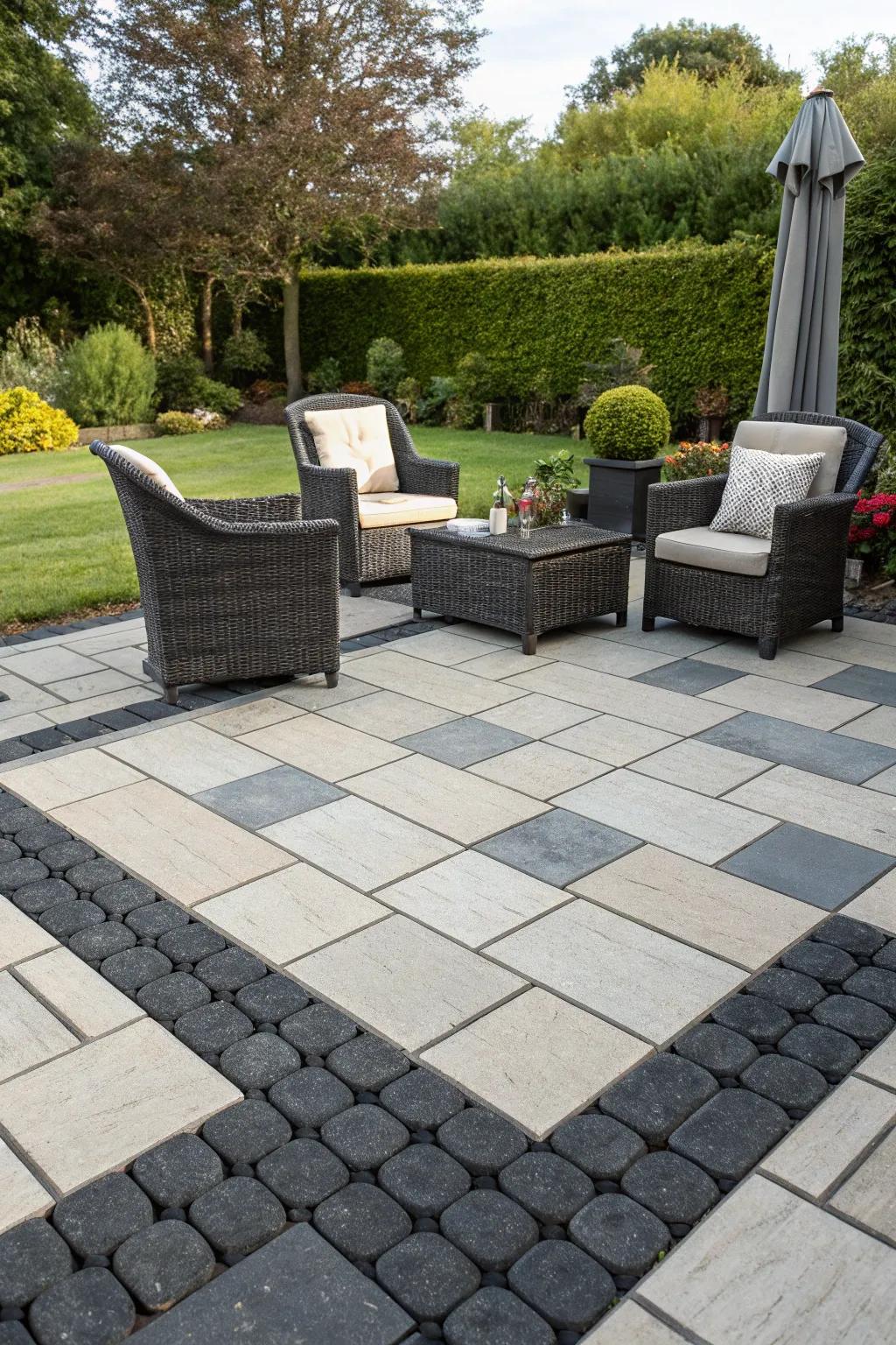 Define spaces with contrasting paver colors.