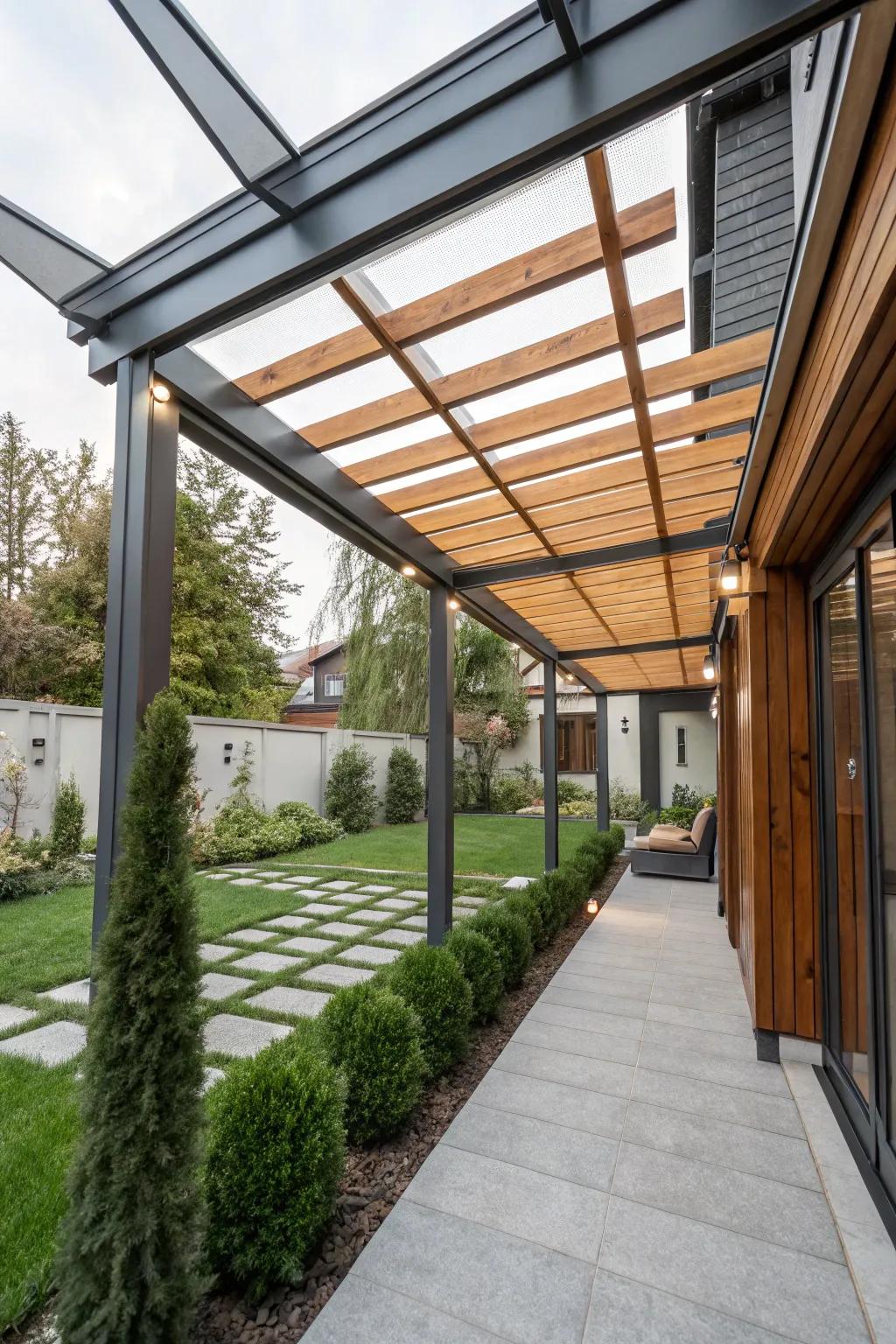 Mixed materials offer diverse textures and visual interest to your pergola.