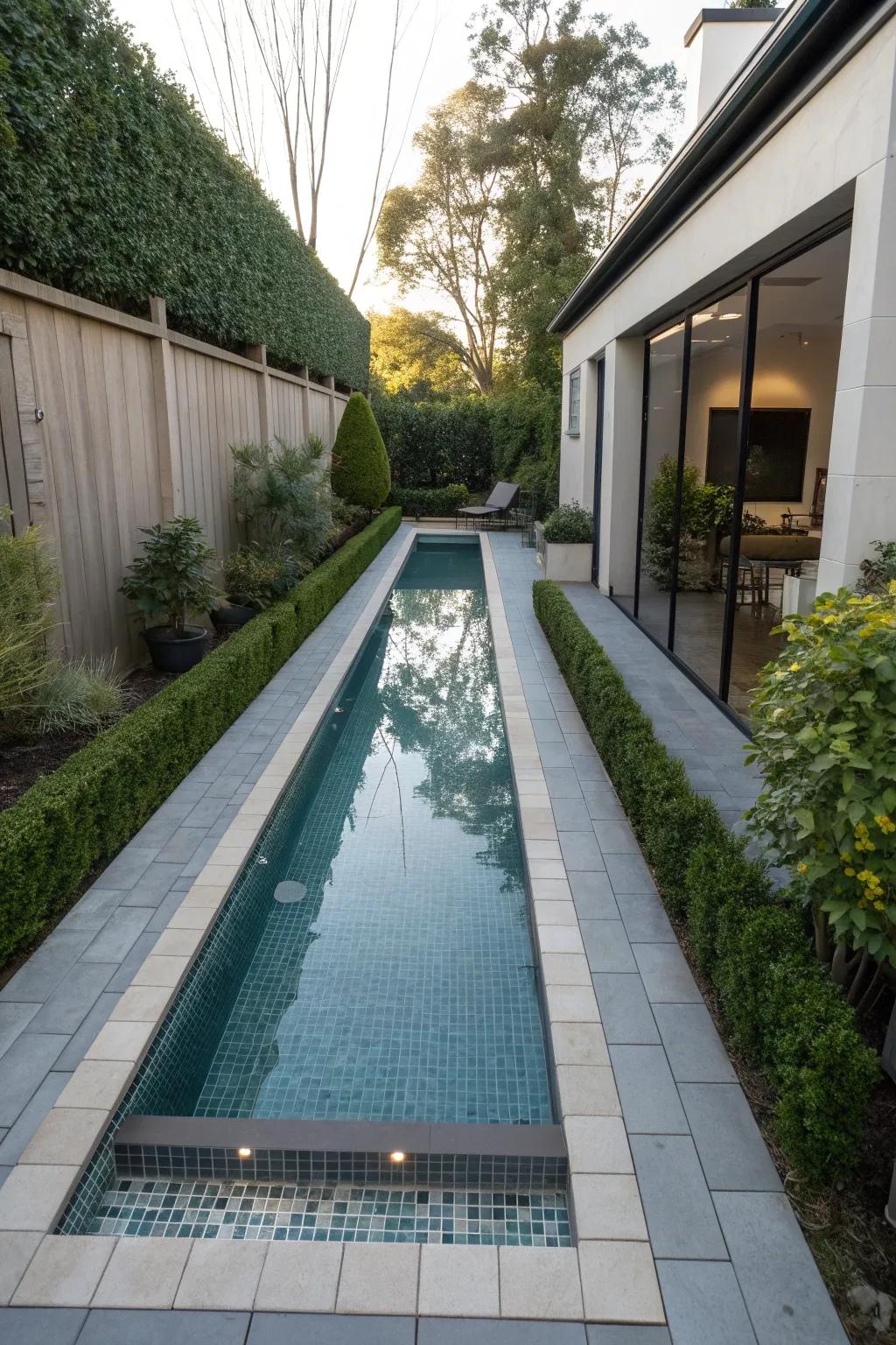 Stay fit with a compact lap pool perfectly suited for narrow spaces.