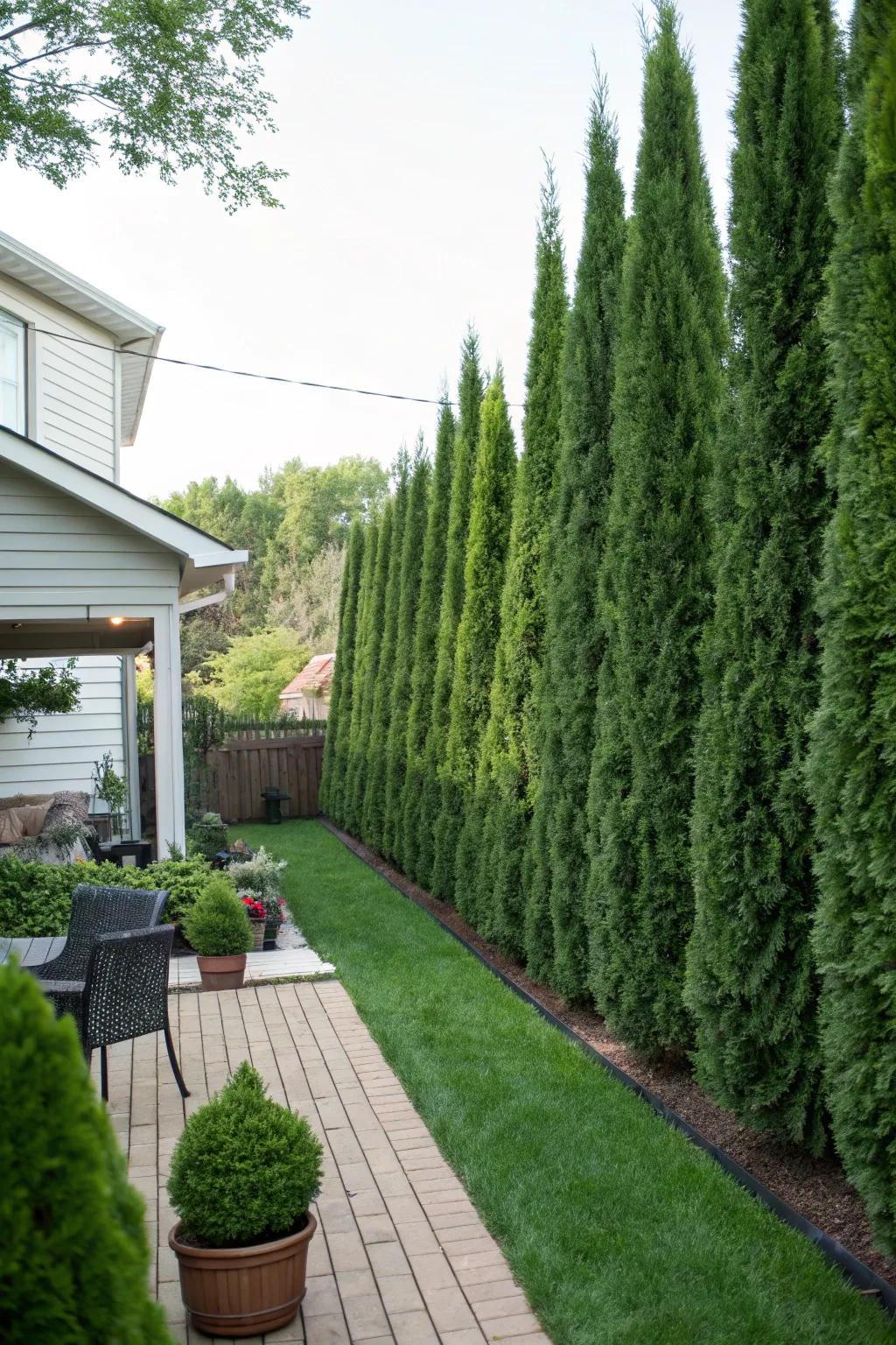 Enjoy peace and privacy with a natural arborvitae barrier.