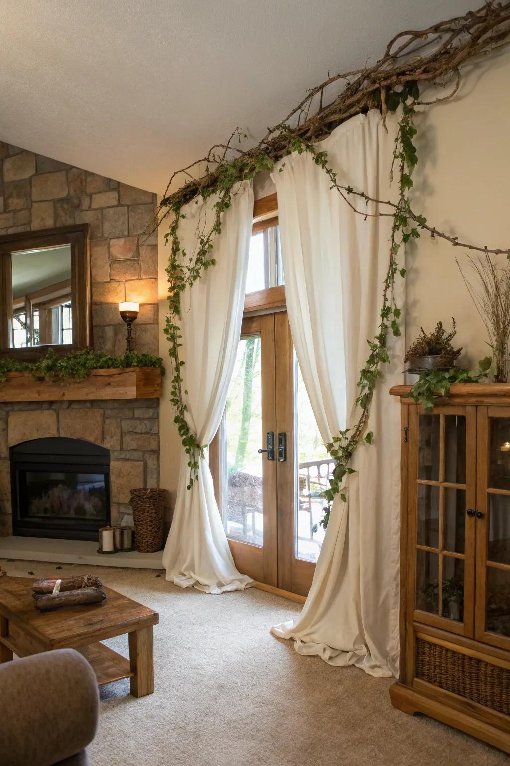 Add rustic elegance with grapevine curtain tiebacks.