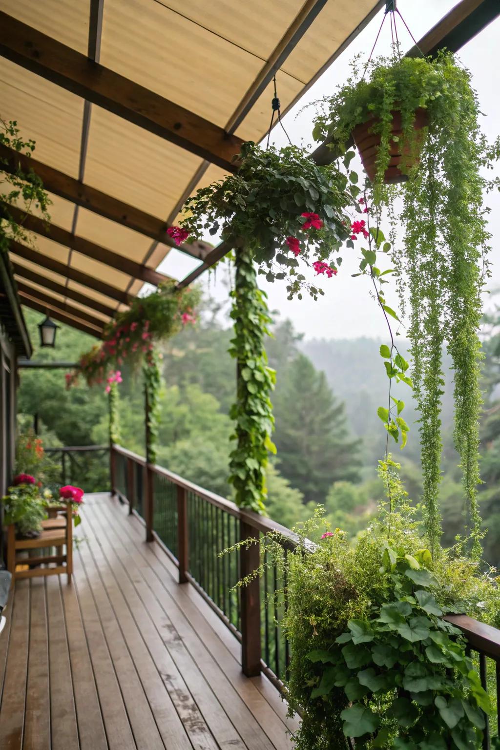 Enhance your outdoor space with lush hanging plants.